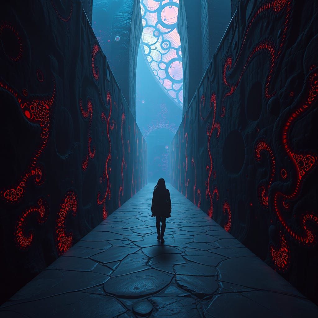 Surreal Labyrinthine Journey in a Dreamlike Biomechanical Re...