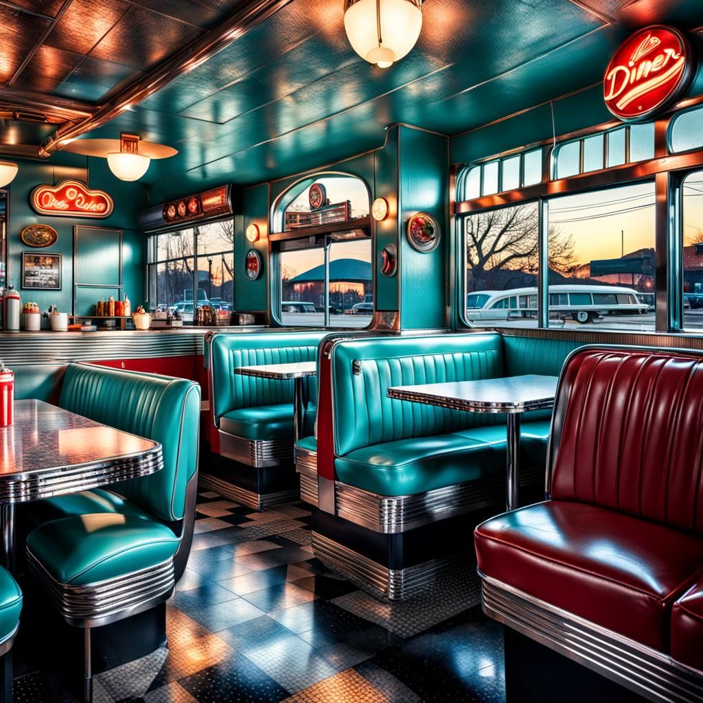 Hyperrealistic 1950s Diner Interior