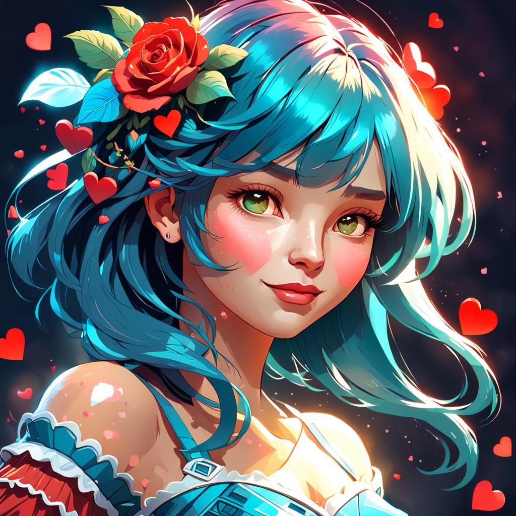 Valentine's Day Portrait in Hyperdetailed Digital Art Style