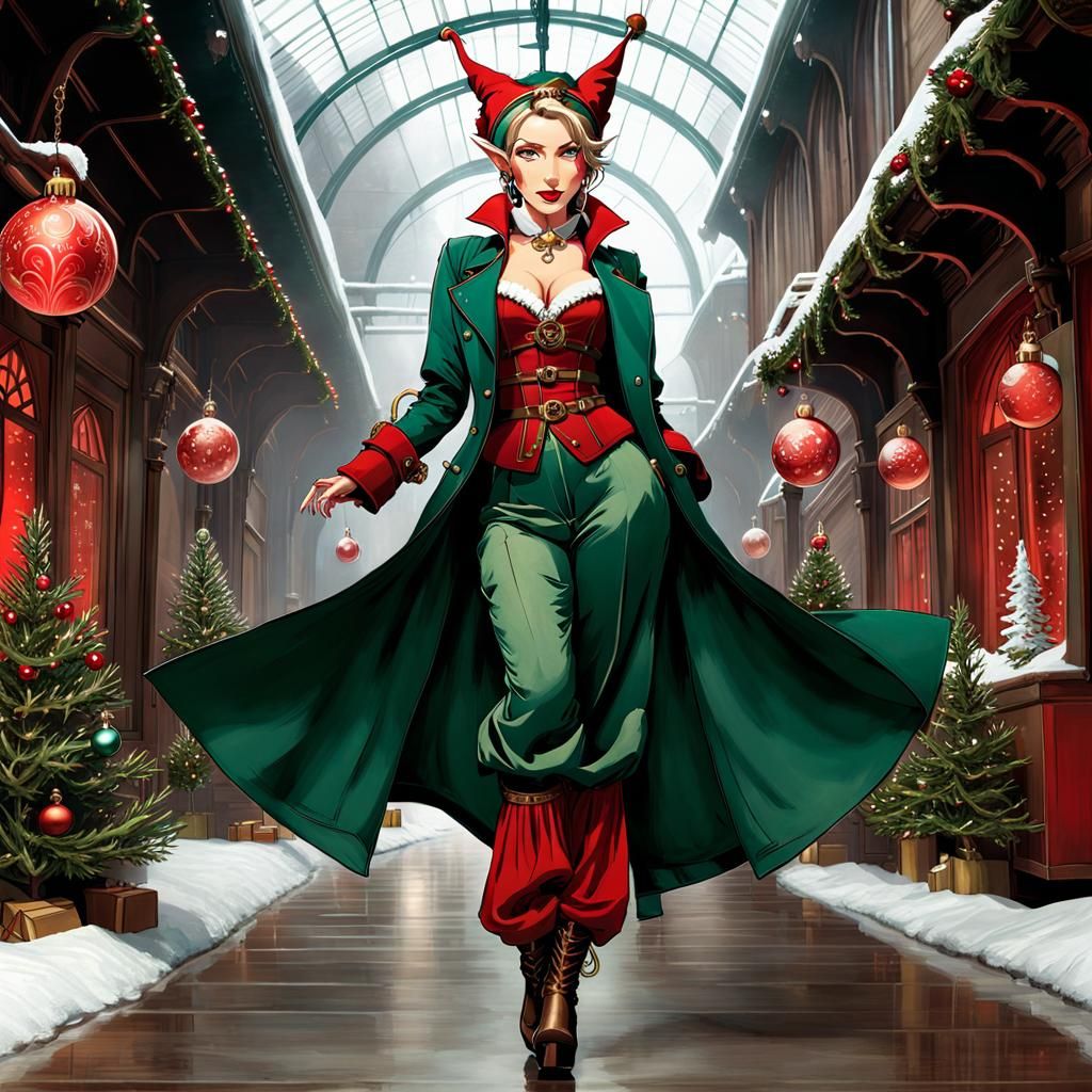 Steampunk Elf Princess Dances in Emerald Chrome