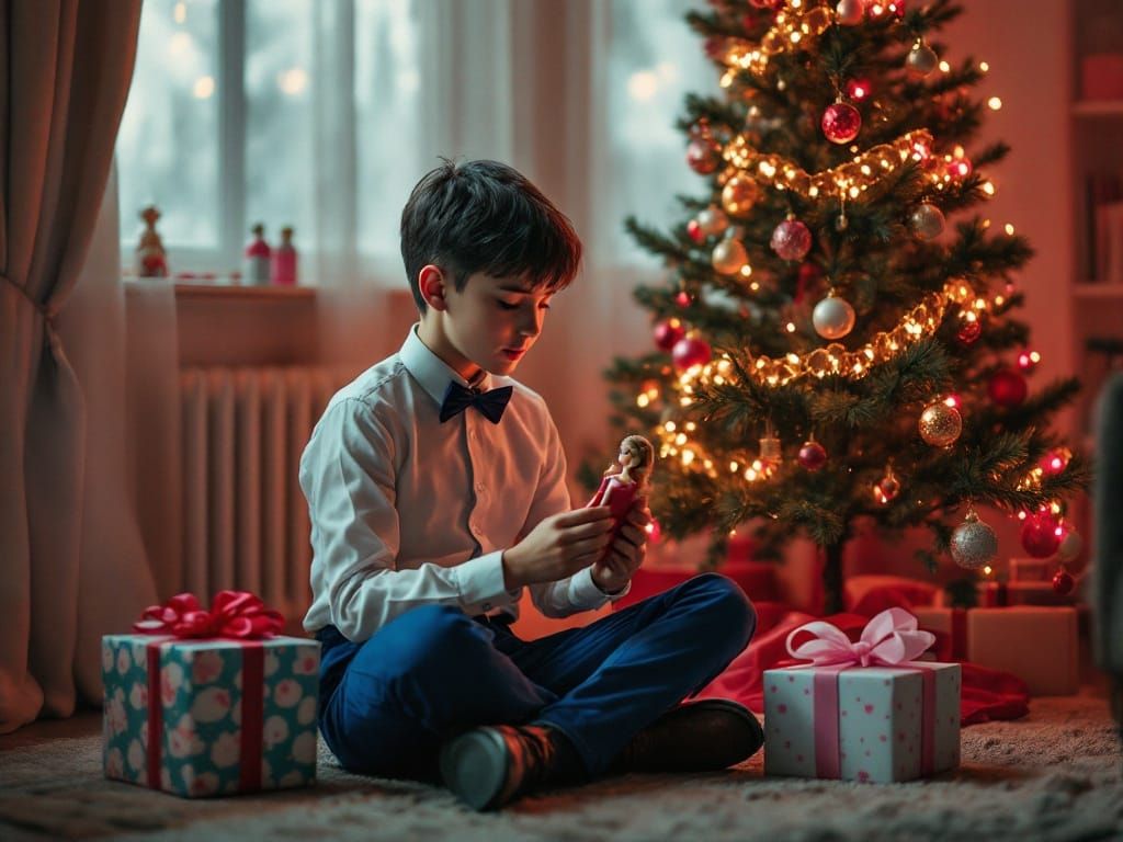 Surreal Christmas Scene in Vintage Cinematic Style