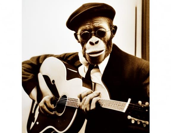 Beatnik Chimp with Guitar: Harlem Renaissance Style