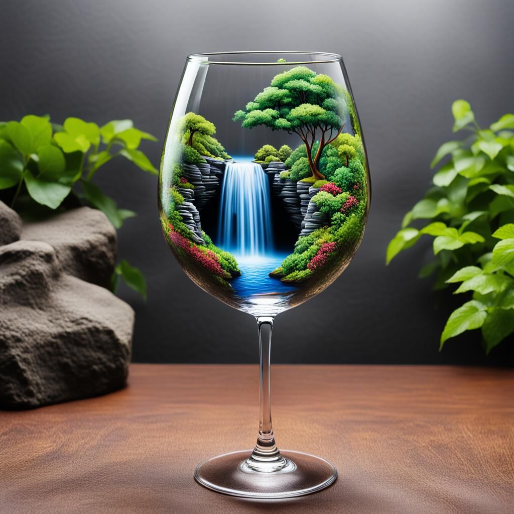 Wine Glass Waterfall Miniature Landscape