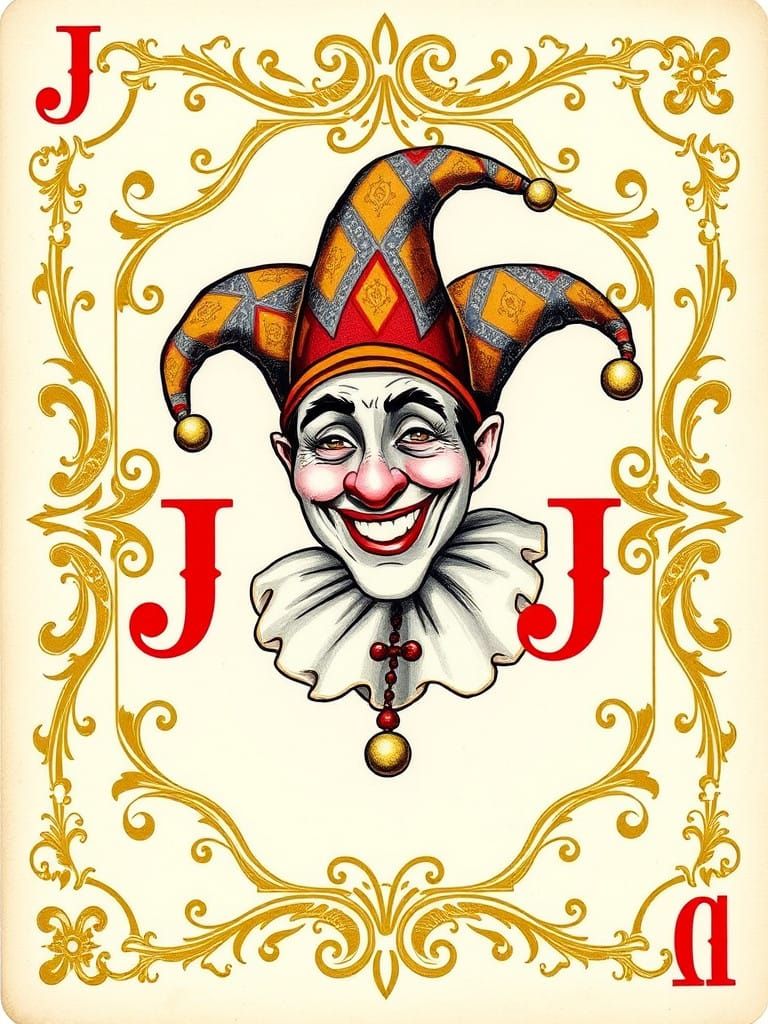 Whimsical De La Rue-Style Playing Card with Gleeful Jester