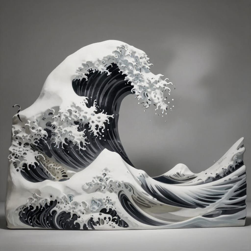 Surreal Sculpture of a Great Wave as Optical Illusion