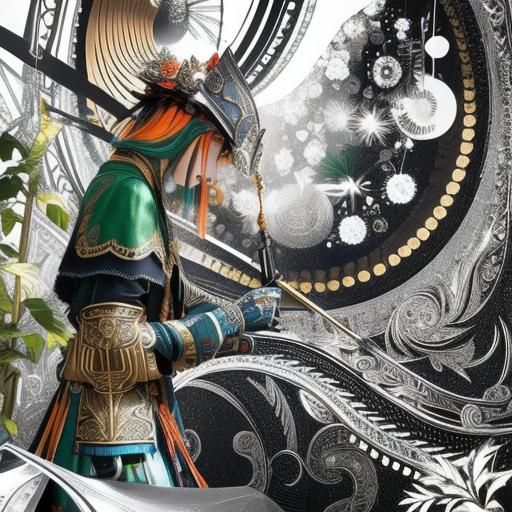 Surreal Botanical Illustration in Bold Metallic Colors