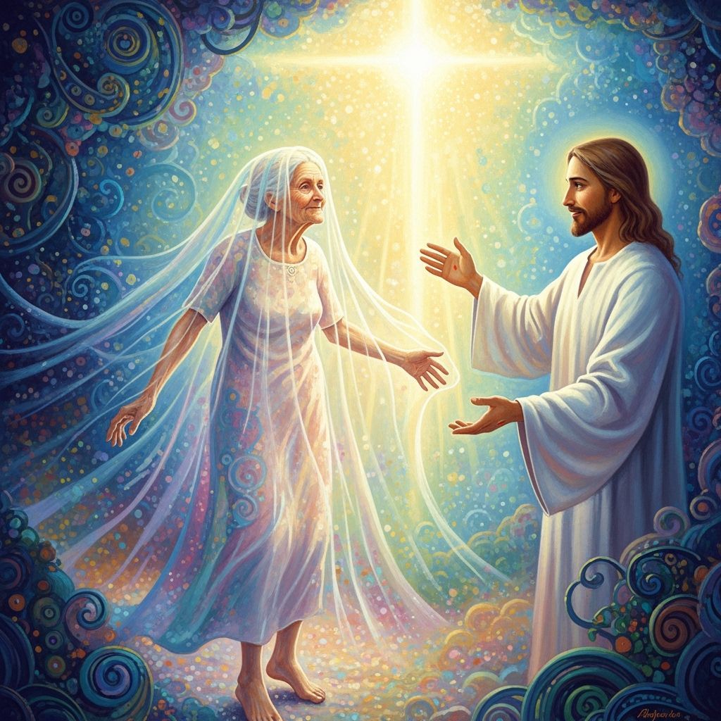 Spiritual Rebirth: Woman Transformed into Youth in Heaven