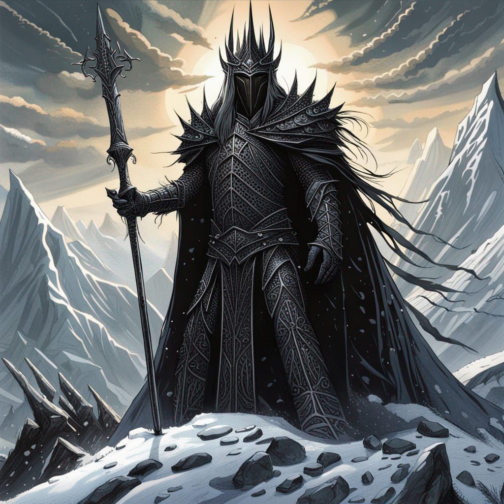 Gothic Witch King in Black Armor, Comic Book Art
