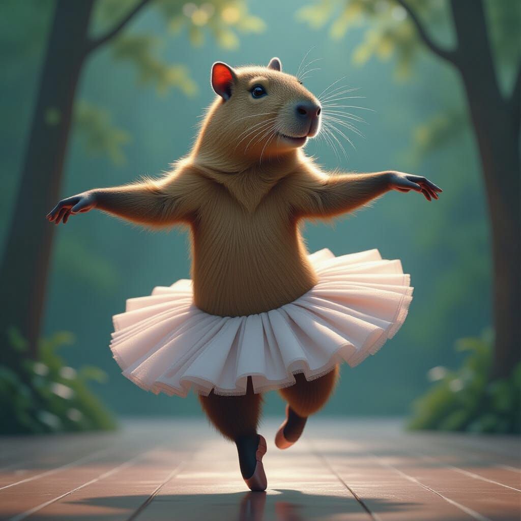 Capybara Ballet Dancer in Detailed Fantasy Art Style