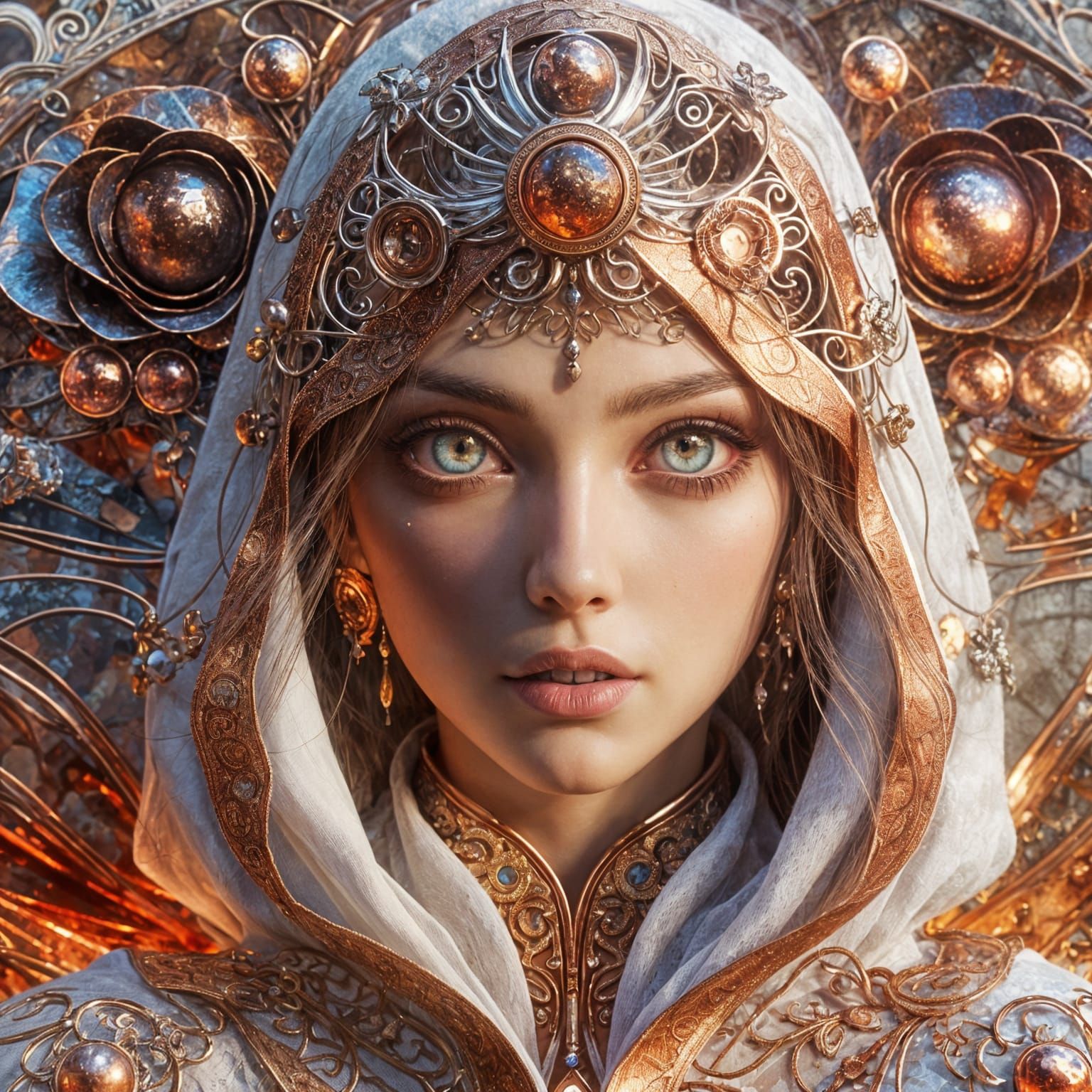 Stunning Fantasy Princess in Copper and White Robe