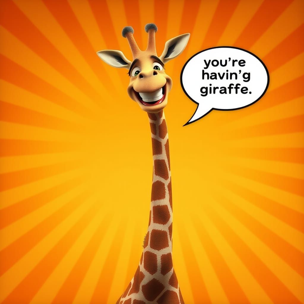Joyful Giraffe Laughing in a Pixar-Inspired Scene