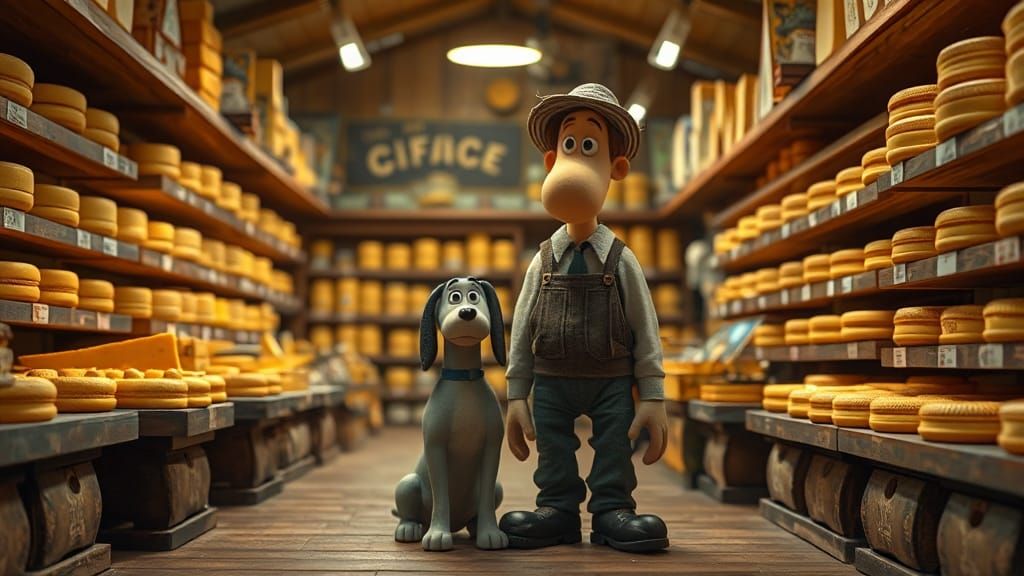 Wallace and Gromit in a Cheese Shop