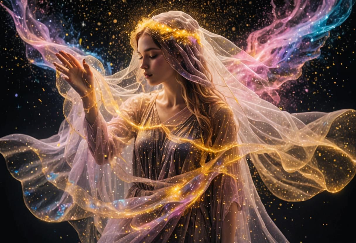 Luminous Nebulous Woman in Starry Void