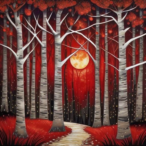 Moonlit Arabesque Forest in Impasto Alcohol Ink Style