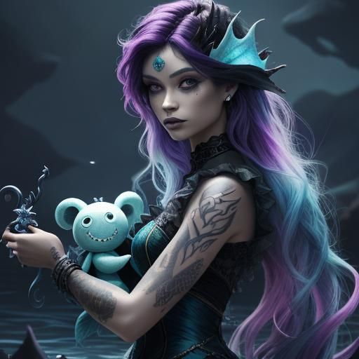 Beautiful emo little mermaid 
Coloured tattoos 
Emo backgrou...