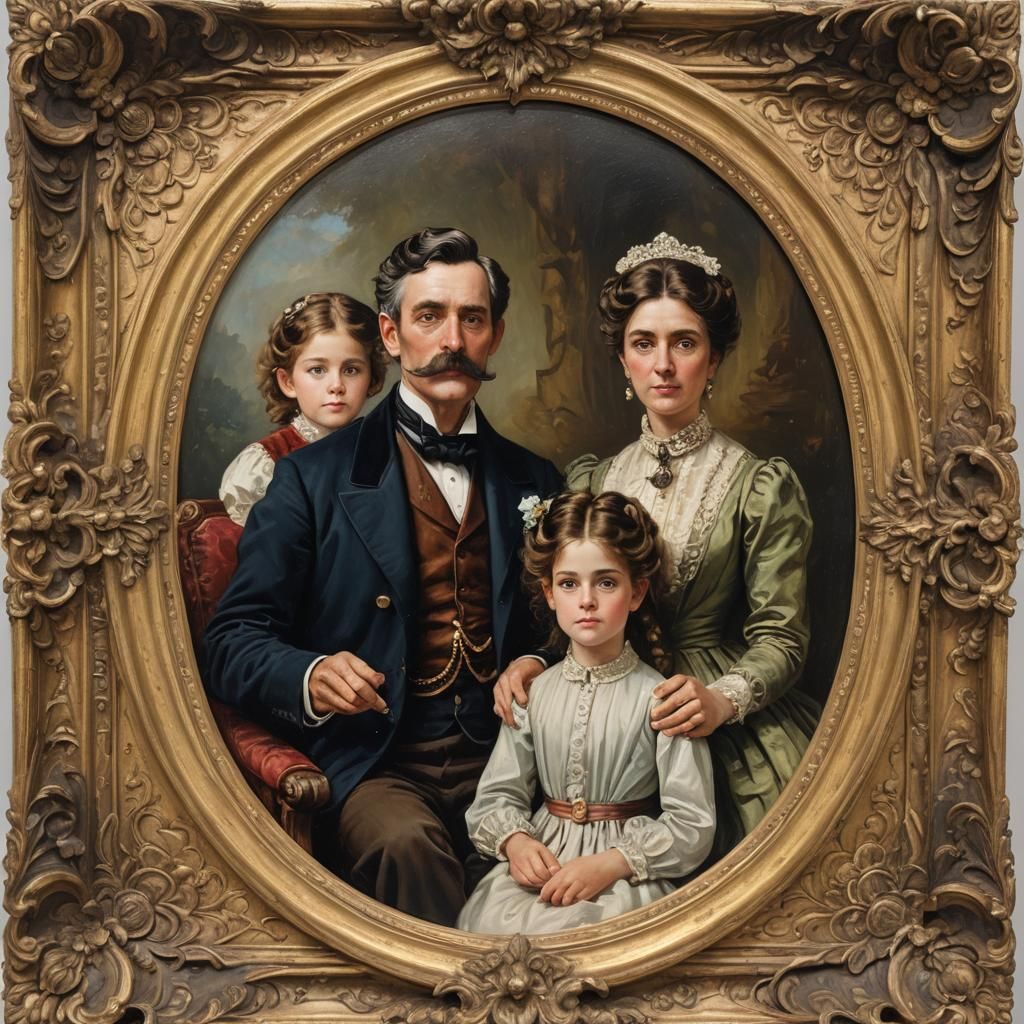 Victorian Family Portrait in Ornate Frame