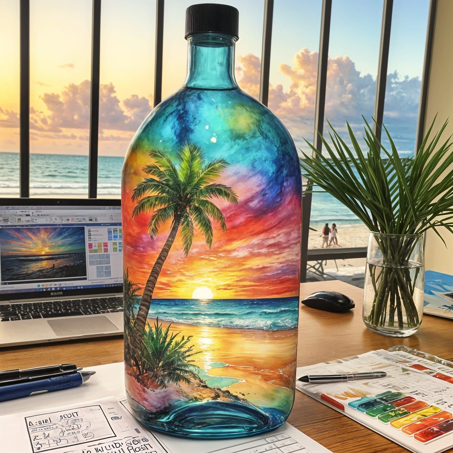 Beach Sunset in a Bottle: Office Scene