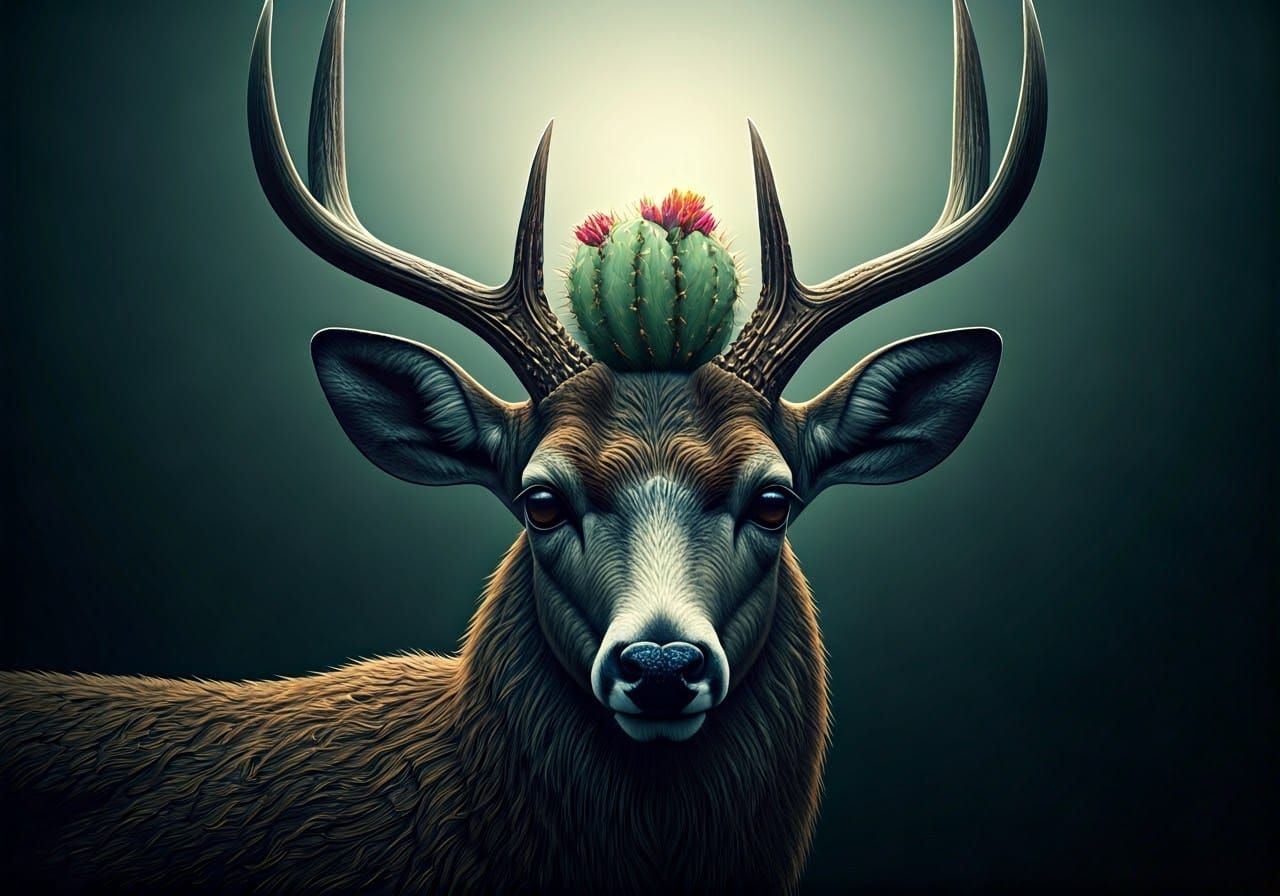 Cactus Buck with Horns in Fantasy Double Exposure