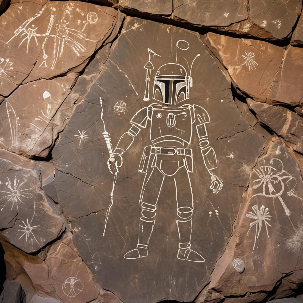 Boba Fett as Cave Painting Petroglyph