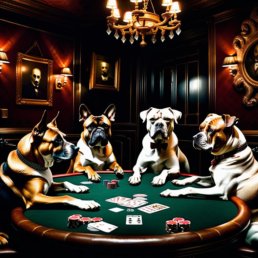 Dogs' Poker Night: A Hyper-Realistic Photograph