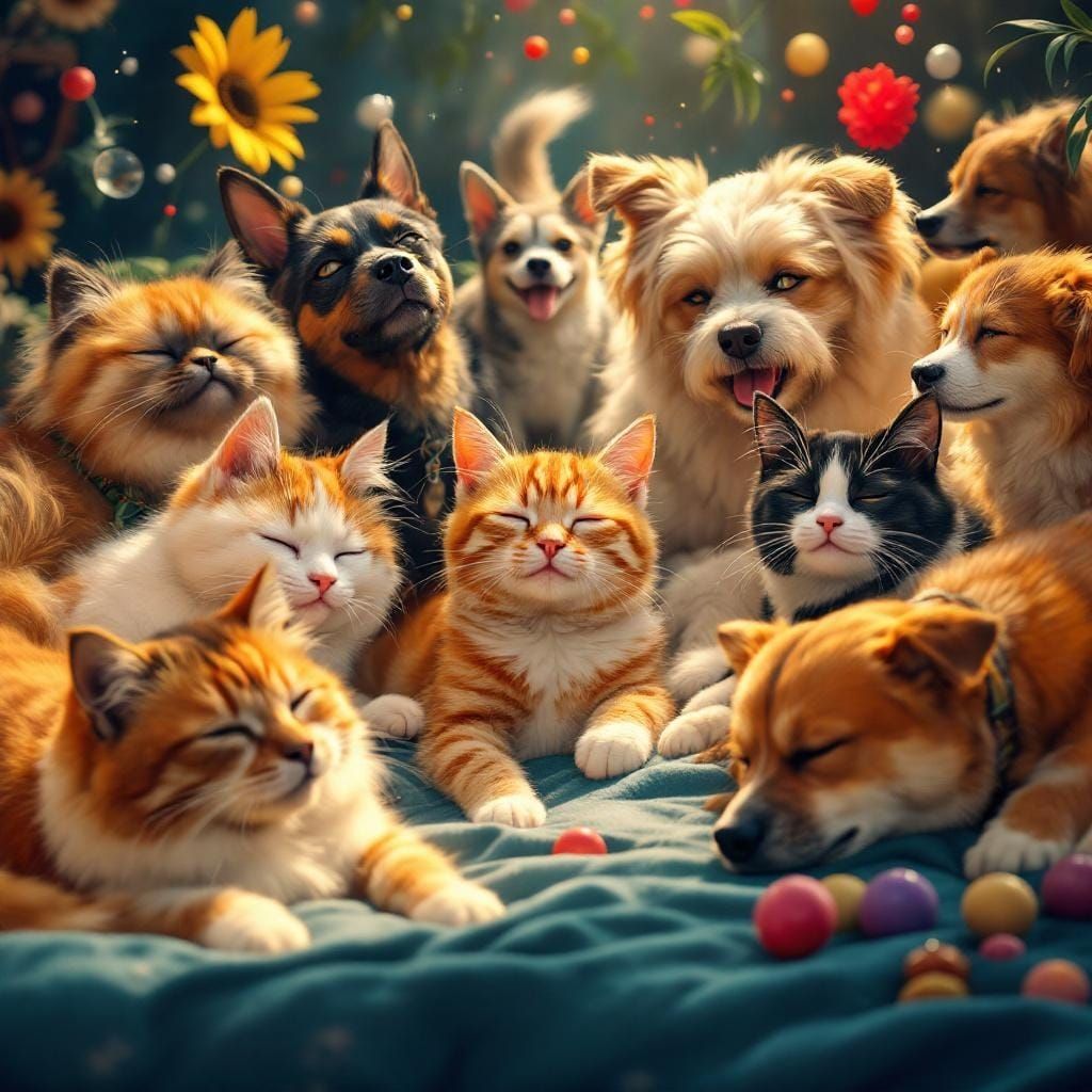 Pets Playing: Art Nouveau Splash Art