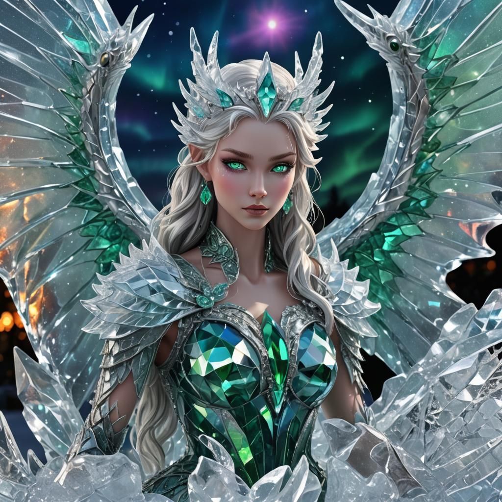 Ice Dragon and Fairy Sculptures in Swarovski Style