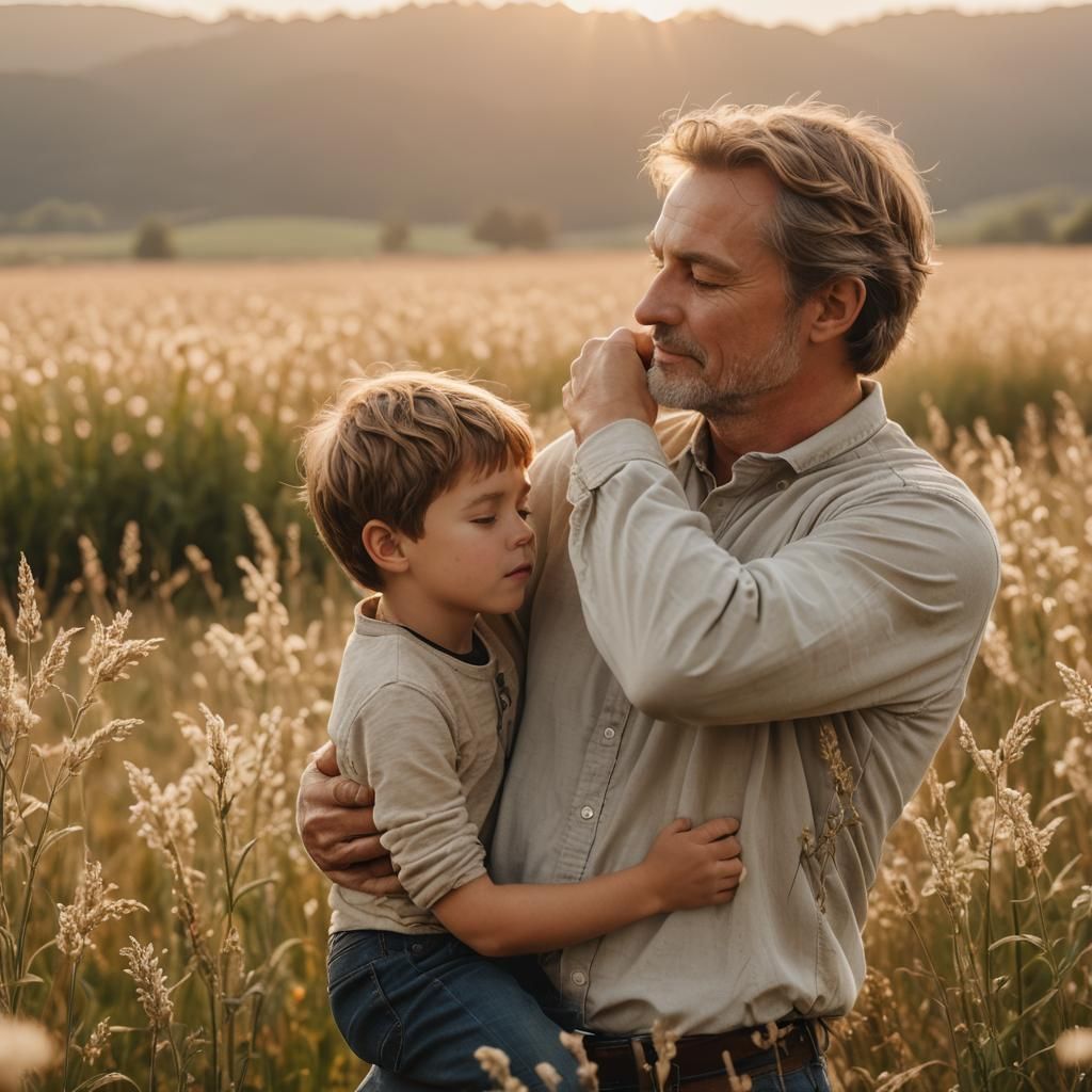 Father and Son in Field: Soft Focus Photography