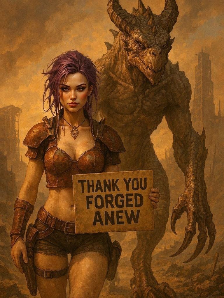 Post-Apocalypse Warrior With Deathclaw, "Thank You Forged An...