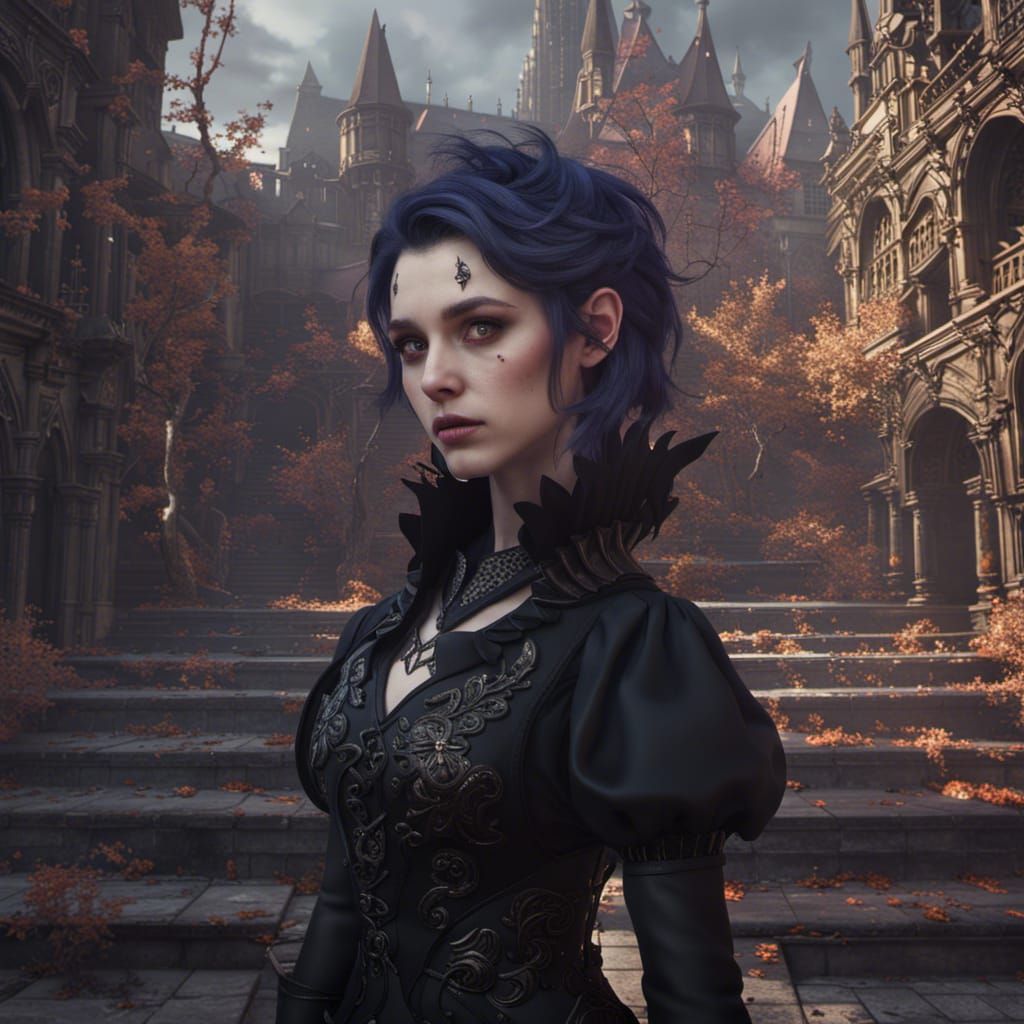 Gothic Girl Matte Painting in Deep Color