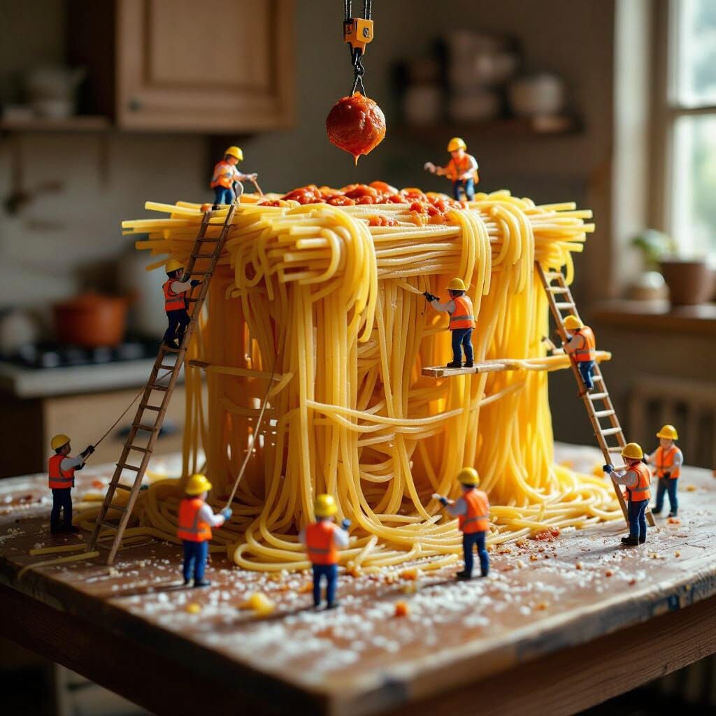 Miniature Workers Construct Giant Spaghetti Structure
