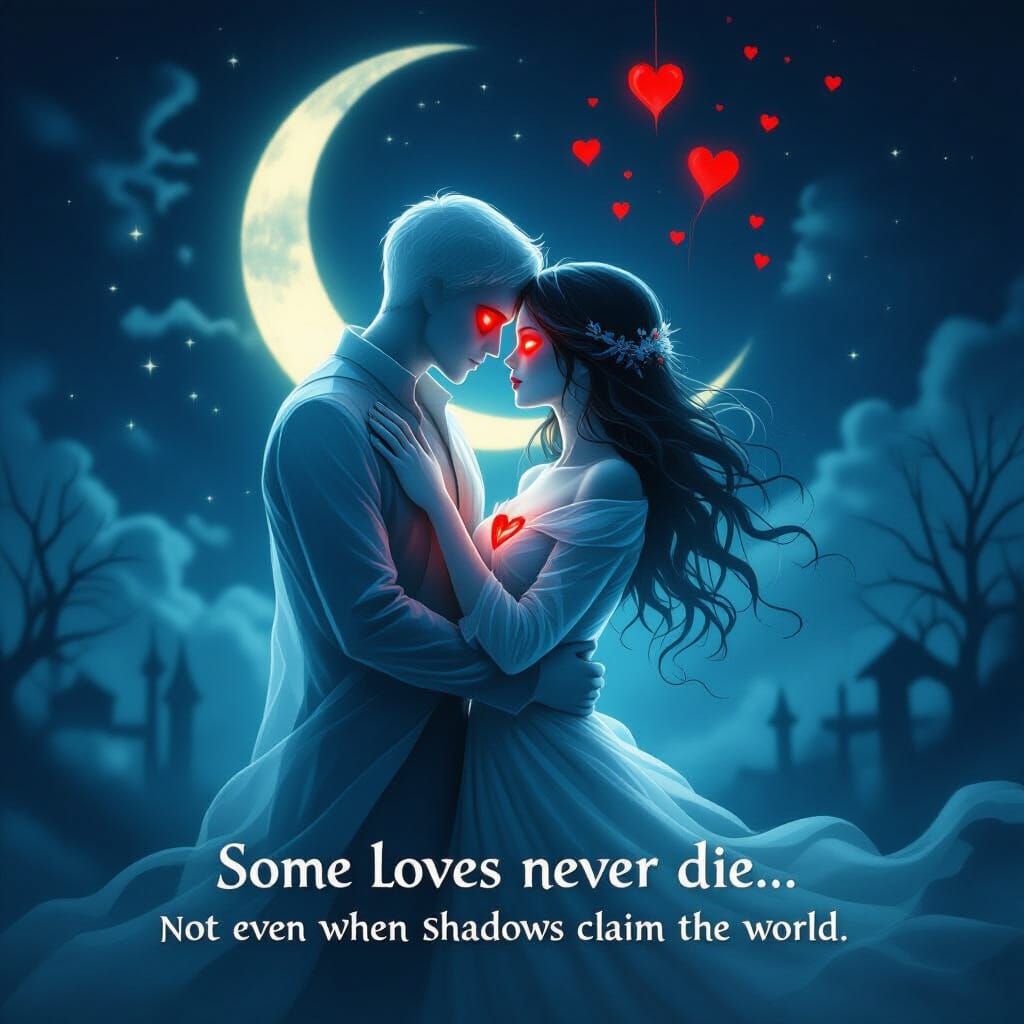 Haunted Valentine's Embrace: Ghostly Love Under Moon