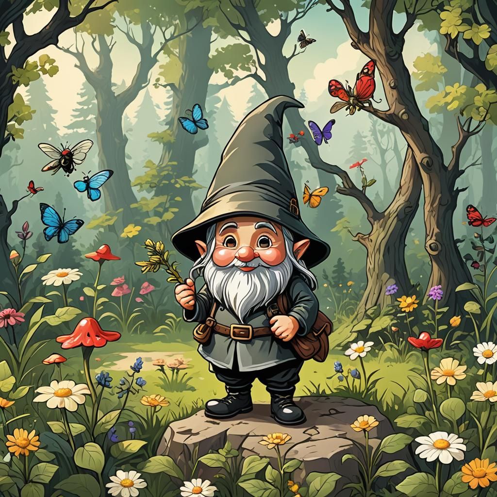 Gnomes in a Summer Landscape: Vector Art