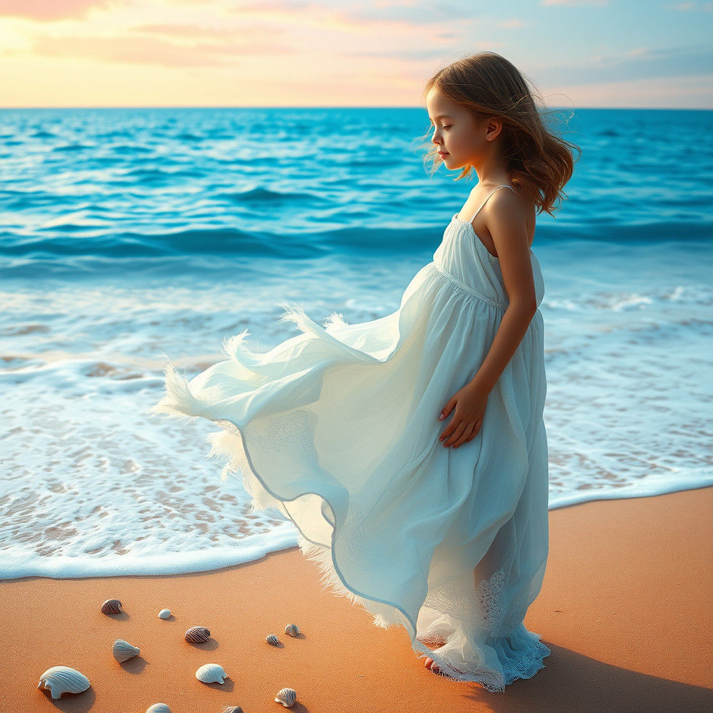 Ethereal Girl Transforms into Ocean Waves