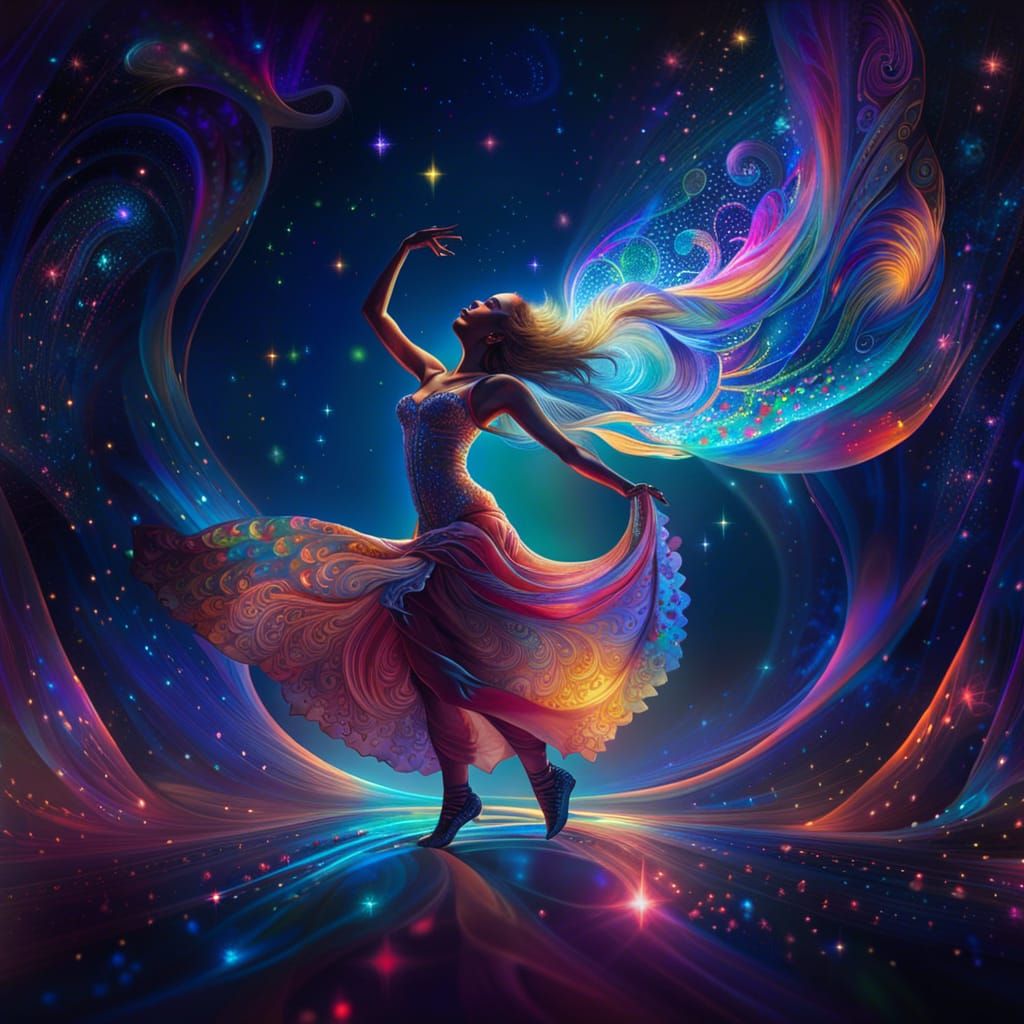 Cosmic Dancer: Holographic Astral Illustration