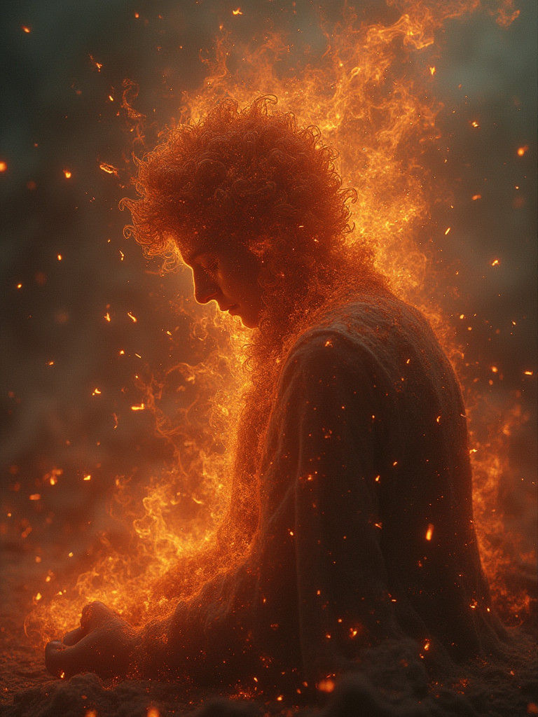 Flaming Fractal Self-Portrait with Atmospheric Depth