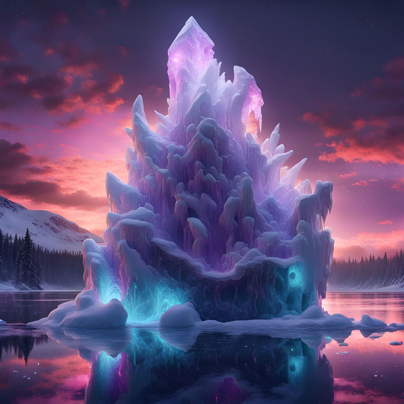 Nebula Sky Reflects on Giant Ice Sculpture