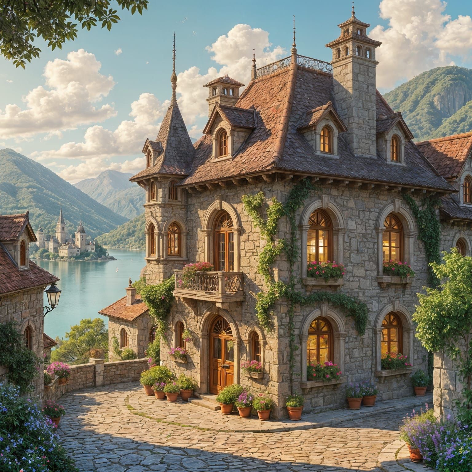 Picturesque Old-World Architecture in Golden Light