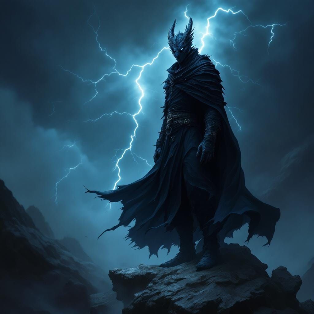 Dragonborn Mage in Tempest Landscape, Digital Matte Painting