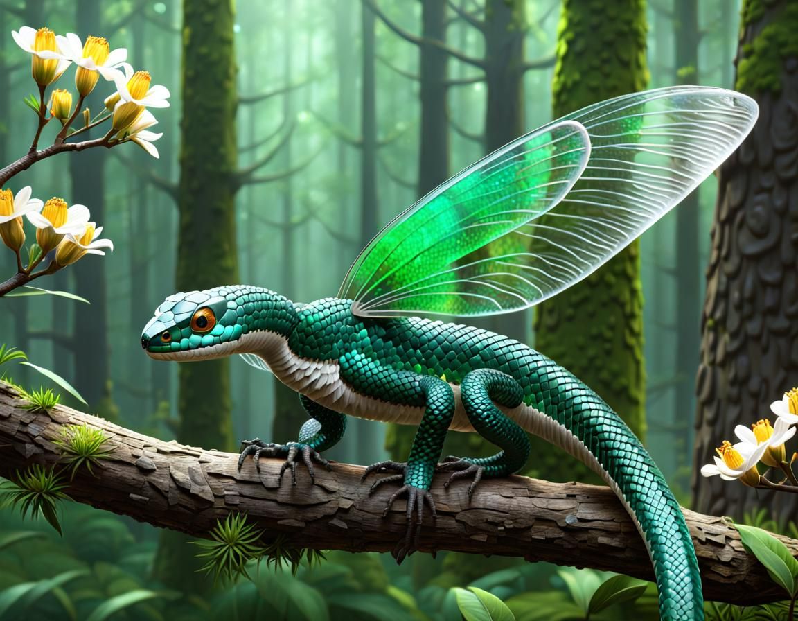 Crystal Snake on Flowery Branch, Digital Painting