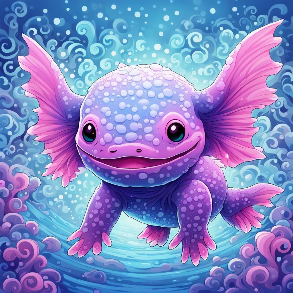 Colorful Cartoon Axolotl in Anime Style