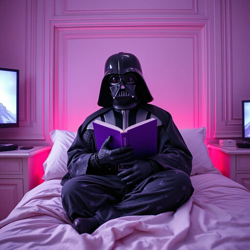 Darth Vader in Pyjamas Reading a Purple Book