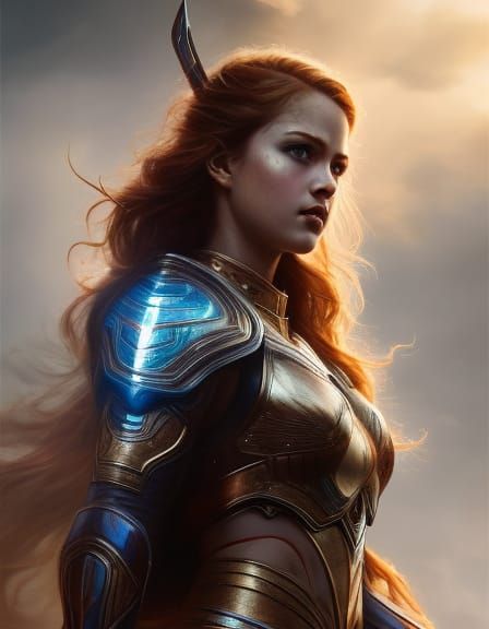 Warrior girl with wavy red hair 31