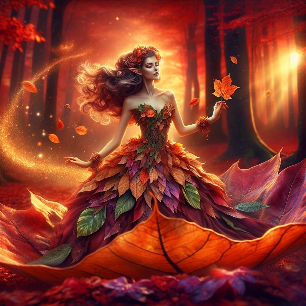 Enchanting Elf Dances in Autumn Landscape