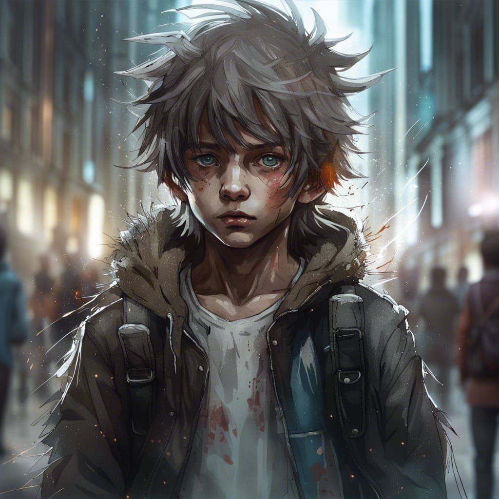 Adorable Werewolf Boy in School, Detailed Fantasy Art