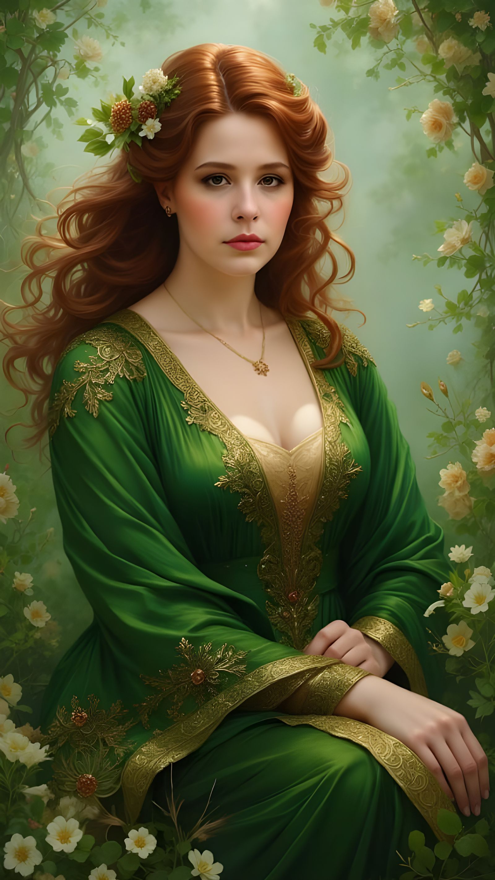 Ethereal Fairy Queen in Emerald Green Tunic and Earthy Brown...