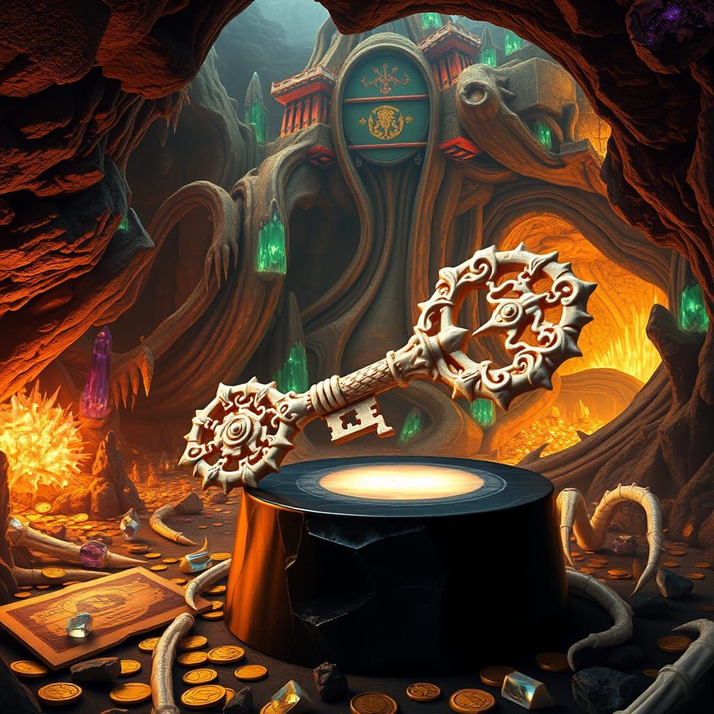 Mystical Ivory Dragon Key in Ancient Cave of Treasures