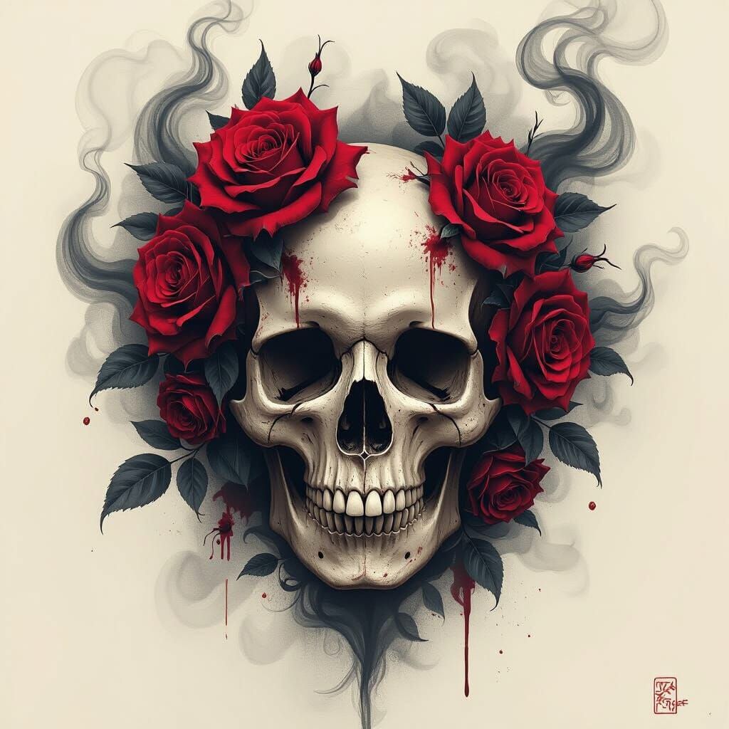 Gothic Skull with Roses in Baroque Elegance
