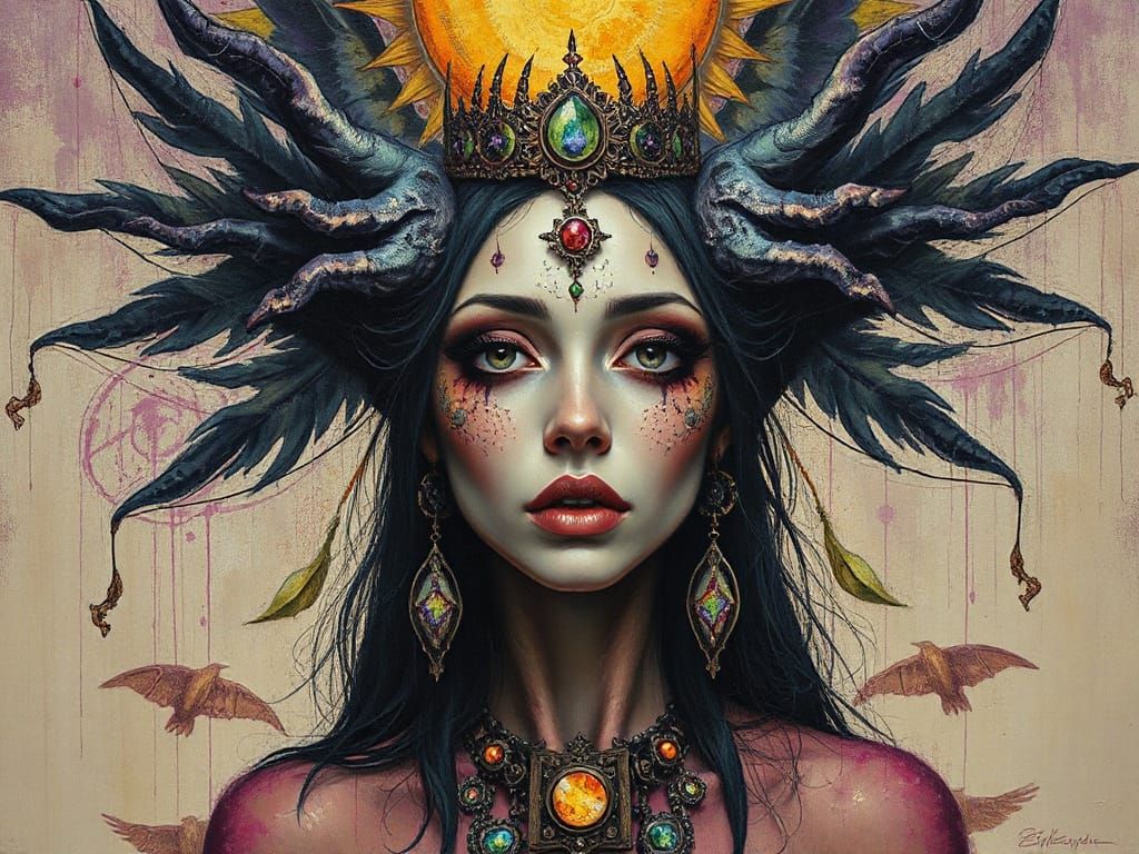 Psychedelic Gothic Portrait of Gaia Energy in Oils