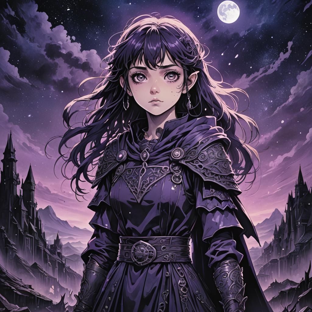 Dark Fantasy Halfling Girl in 80s Anime Style