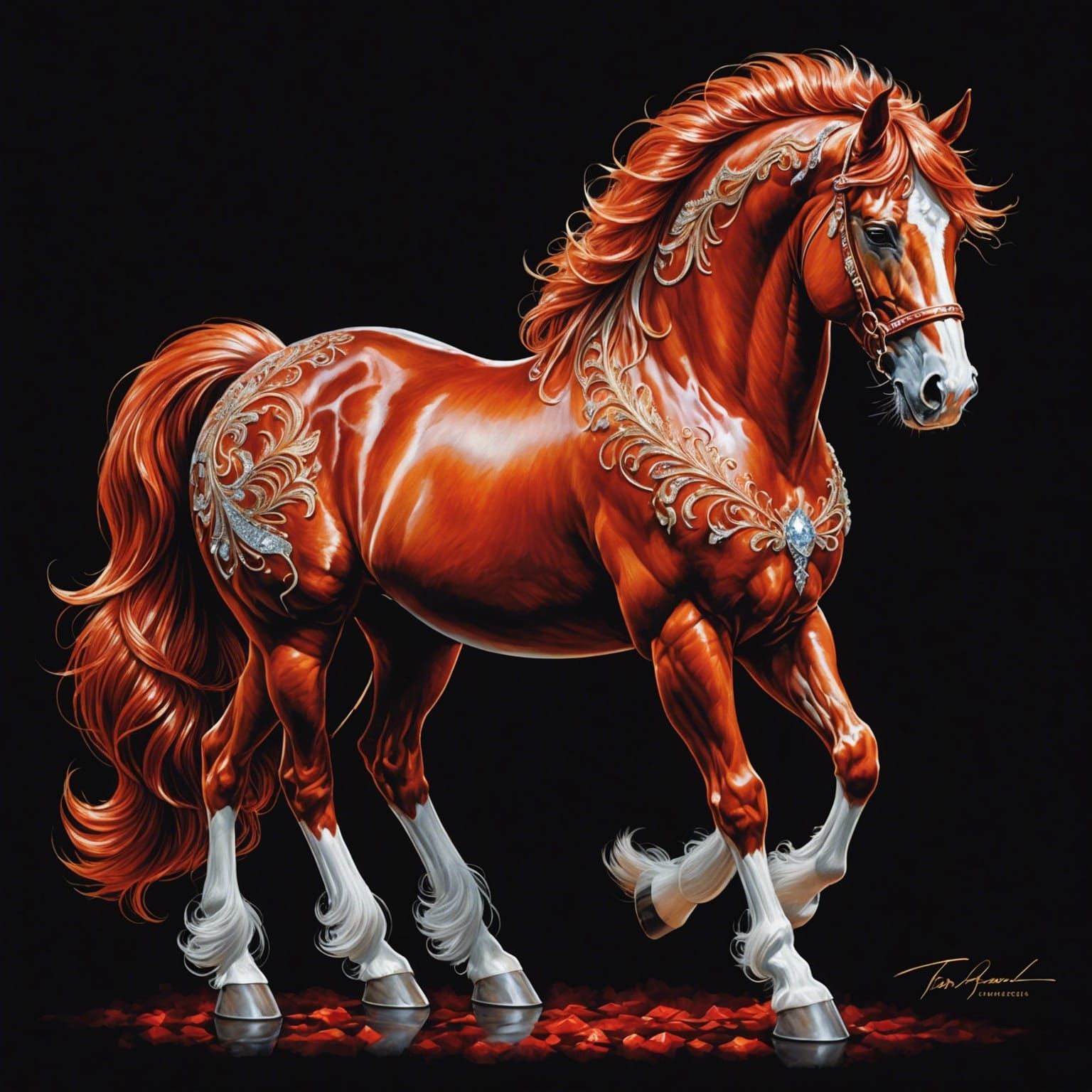 Fiery Crystal Horse in 3D Rendered Art Style